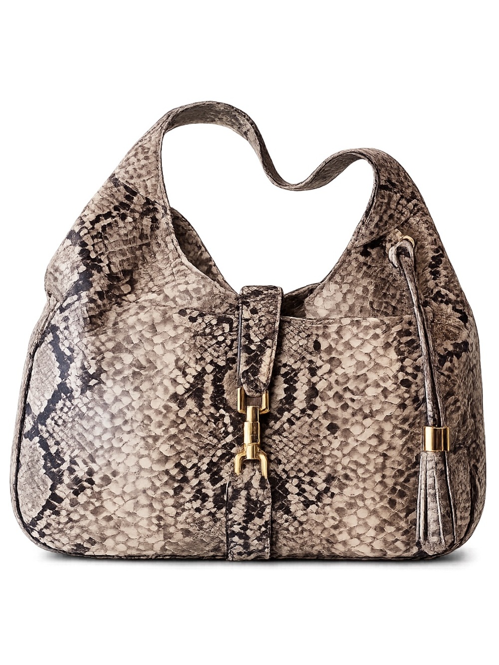 NWOT G.I.L.I. Soft Leather Python Print Large Hobo Shoulder Bag with Tassel
